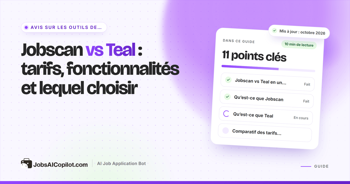 Jobscan vs Teal : un rapport de correspondance ATS à côté d’un tableau de suivi des candidatures enregistrées