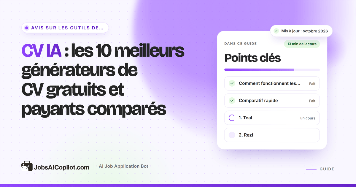 Comparatif de dix générateurs de CV IA et testeurs ATS, avec offres gratuites et prix de départ pour 2026