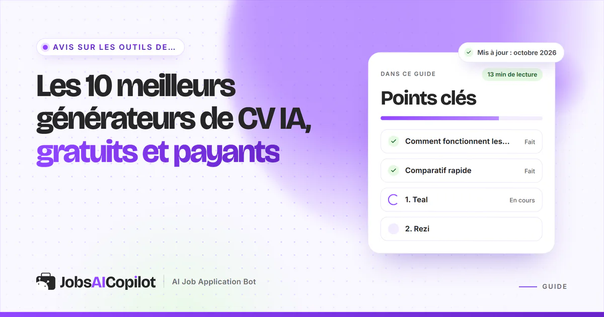 Comparatif de dix générateurs de CV IA et testeurs ATS, avec offres gratuites et prix de départ pour 2026
