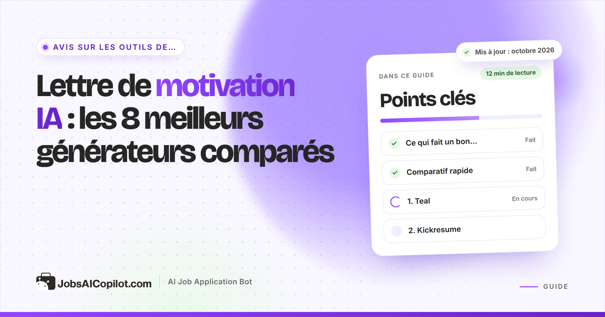 Huit générateurs de lettre de motivation IA comparés selon l’offre gratuite, le prix et l’adaptation à la fiche de poste