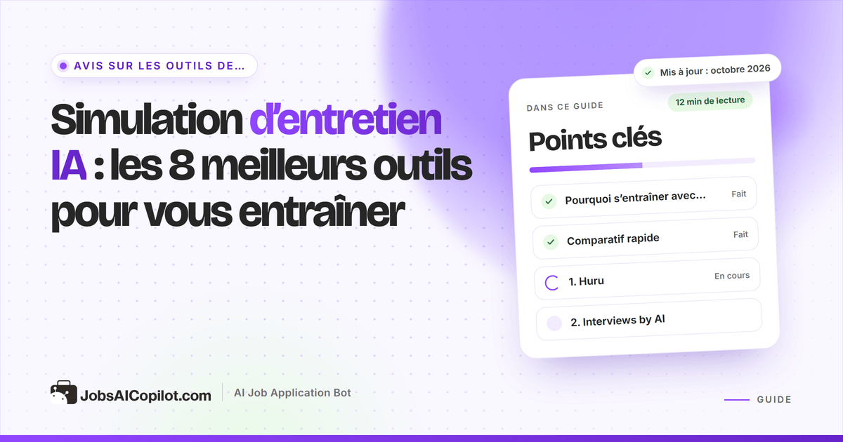 Huit outils IA de préparation à l’entretien comparés, avec écrans de retour de simulation, offres gratuites et prix de départ