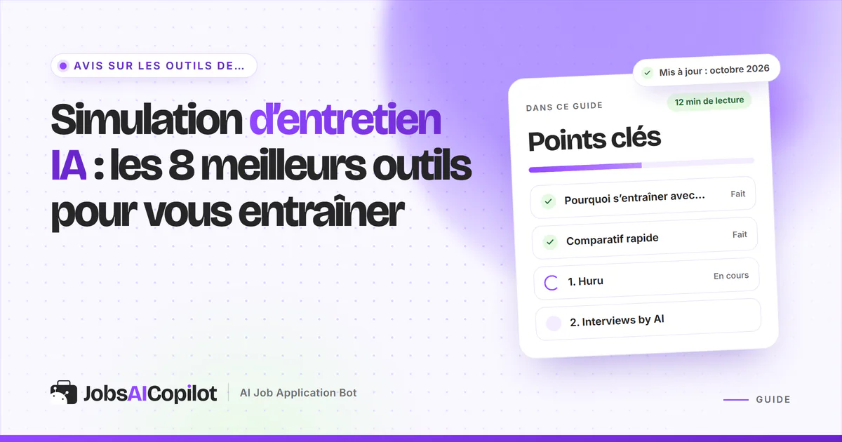 Huit outils IA de préparation à l’entretien comparés, avec écrans de retour de simulation, offres gratuites et prix de départ