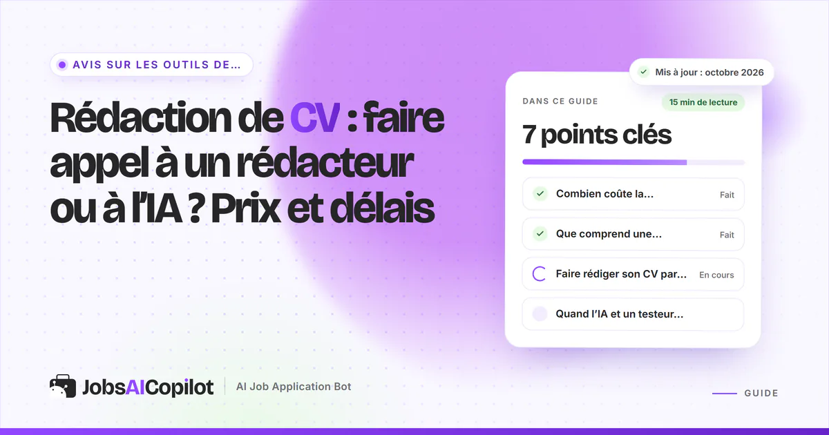 Cartes de prix d’un rédacteur de CV et d’un générateur de CV IA côte à côte sur une couverture violette