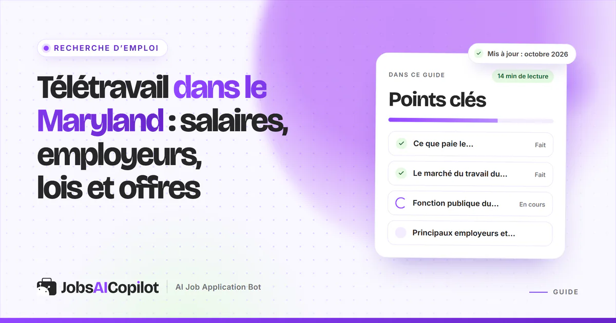 Télétravail dans le Maryland : radar d’emploi associant analyste en cybersécurité et service client, visuel JobsAICopilot