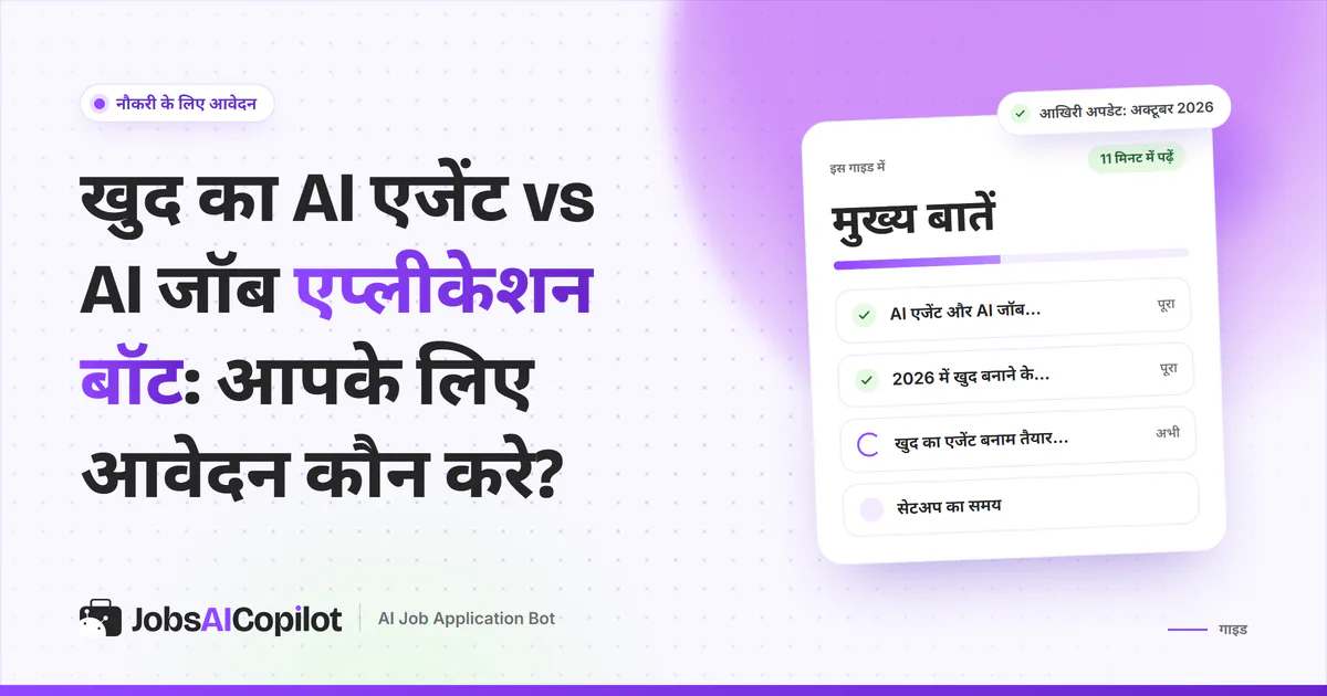 खुद के AI एजेंट vs जॉब एप्लीकेशन बॉट गाइड का कवर: दोनों का फर्क, DIY विकल्प और सेटअप व बैन जोखिम की चेकलिस्ट