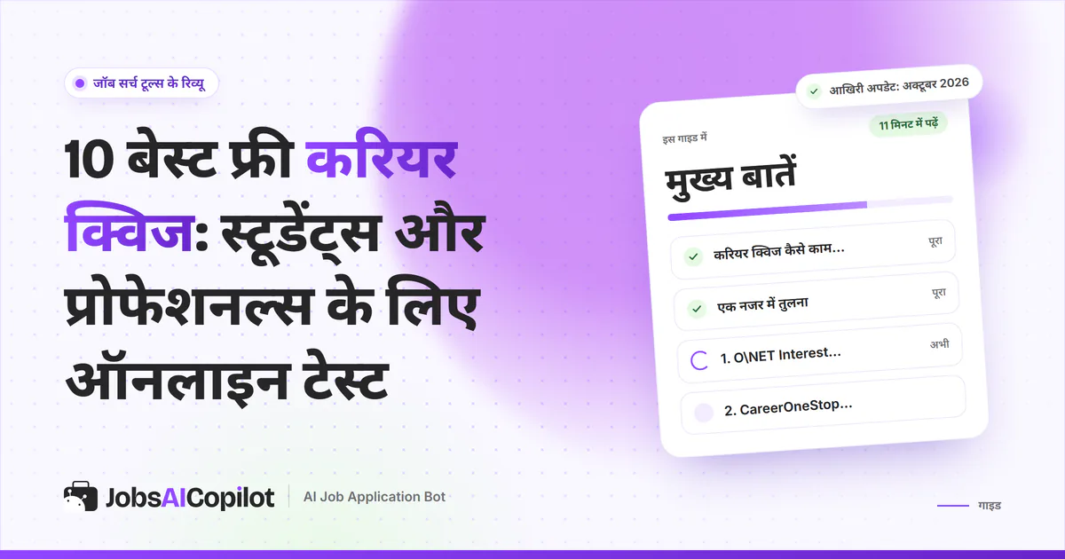 फ्री करियर क्विज का कवर: करियर क्विज कैसे काम करते हैं, तुरंत तुलना और O*NET Interest Profiler की चेकलिस्ट