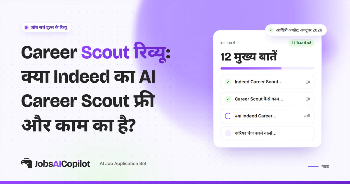 Indeed Career Scout रिव्यू का कवर: यह क्या है, कैसे काम करता है, क्या यह फ्री है और करियर चेंज में मदद