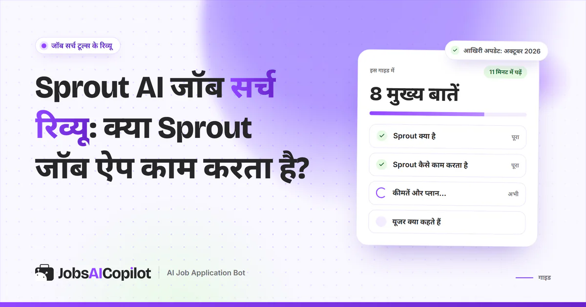 Sprout AI जॉब सर्च रिव्यू का कवर: Sprout क्या है, AI जॉब सर्च और ऑटो-अप्लाई कैसे काम करते हैं और 2026 की कीमत