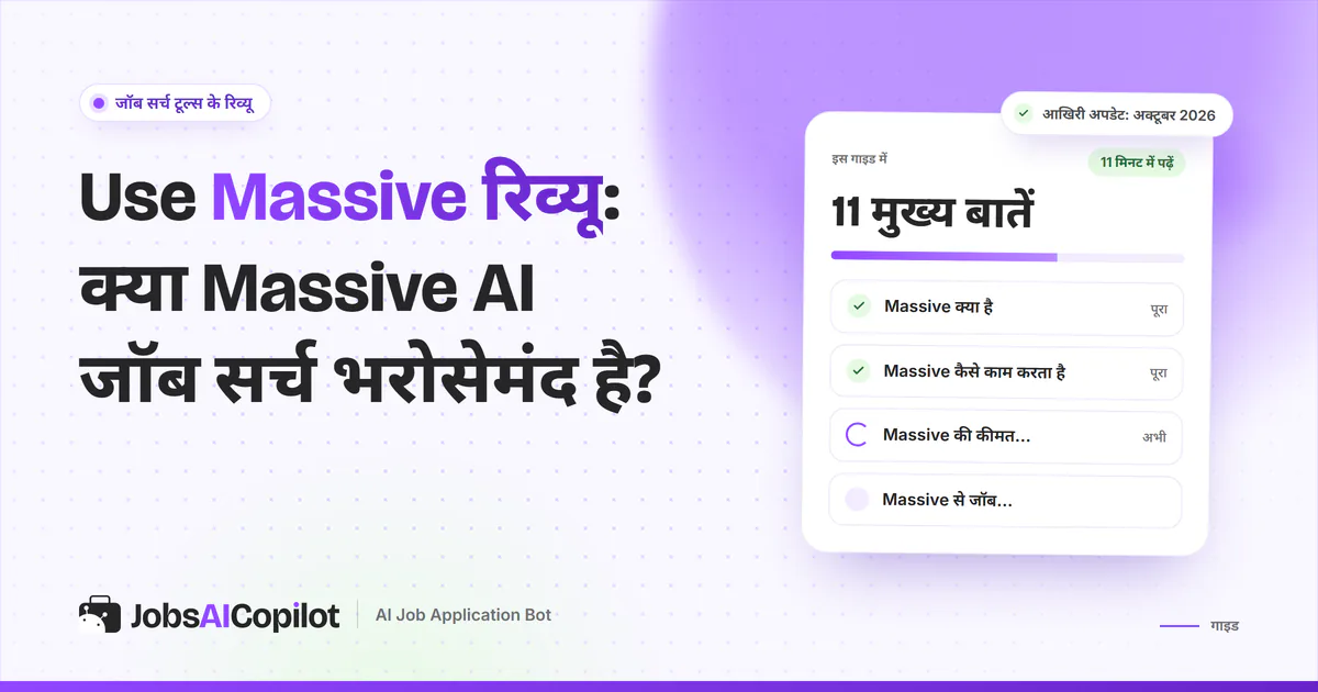 Use Massive रिव्यू का कवर: Massive क्या है, कैसे काम करता है, अक्टूबर 2026 की कीमत और 200 आवेदन प्रति महीने का मतलब