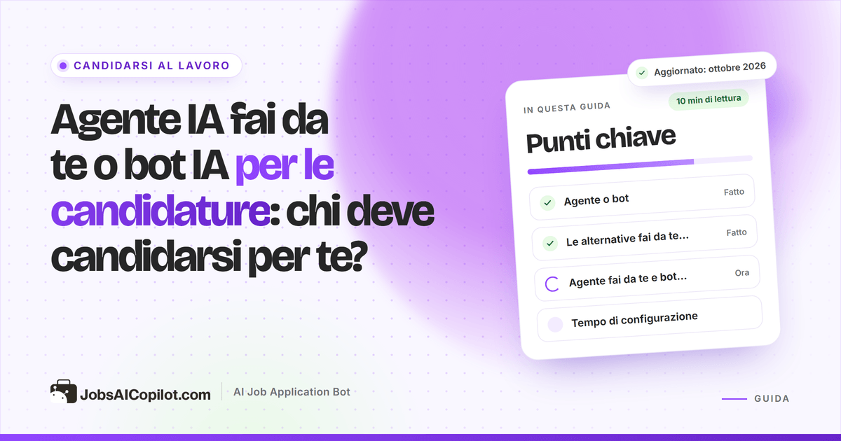 Schermo diviso che confronta un flusso con agente IA fai da te e la dashboard di un bot IA per le candidature