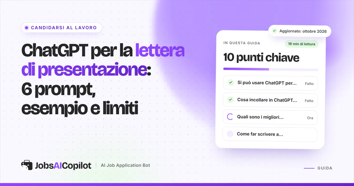 Bozza di lettera di presentazione scritta con ChatGPT, con frasi generiche barrate e corrette, su copertina viola