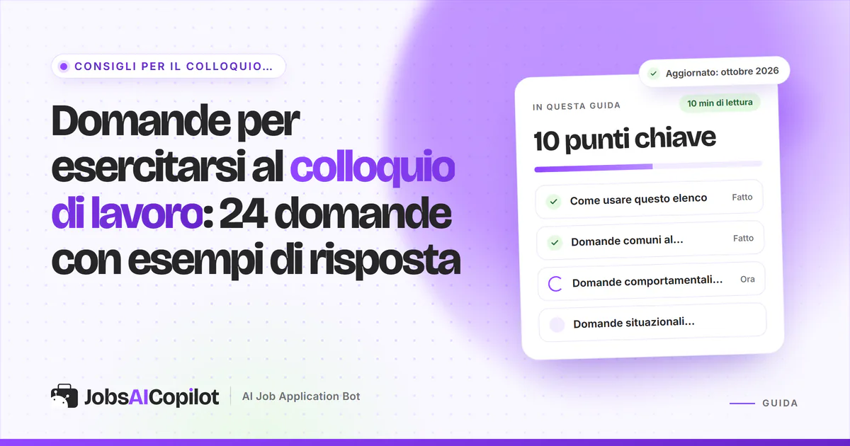 Candidato che si esercita con le domande del colloquio, appunti sul metodo STAR e un elenco di risposte di esempio