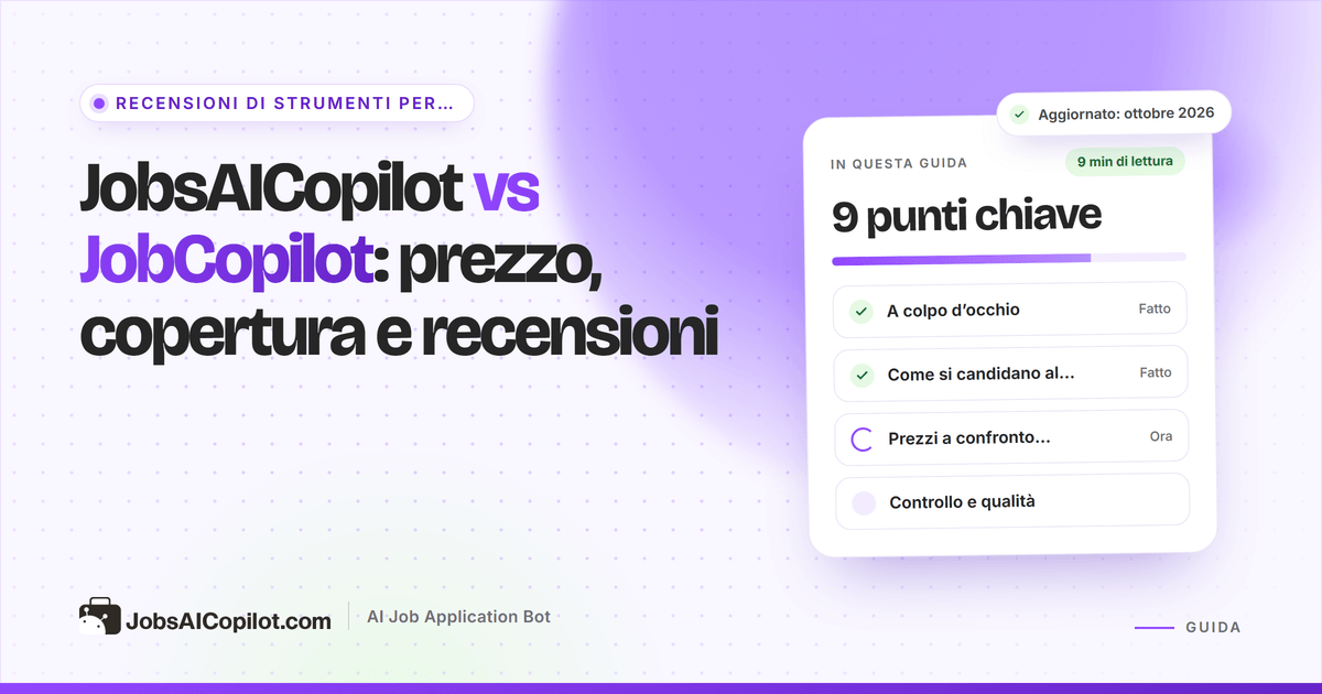 Copertina del confronto JobsAICopilot vs JobCopilot: due piani a confronto su prezzi, copertura e voti degli utenti