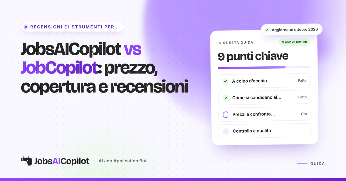 Copertina del confronto JobsAICopilot vs JobCopilot: due piani a confronto su prezzi, copertura e voti degli utenti