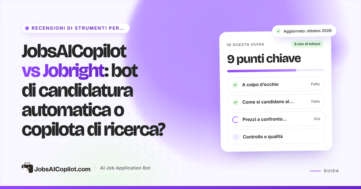 Copertina del confronto JobsAICopilot vs Jobright: bot di candidatura automatica contro copilota di ricerca e compilazione