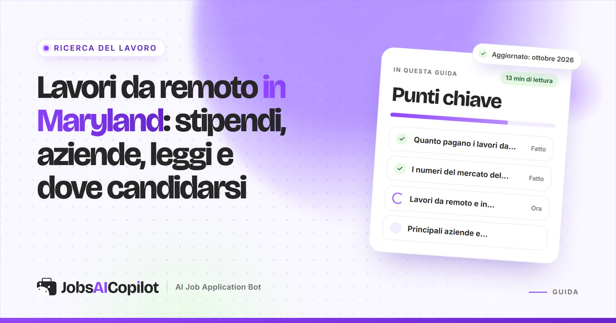 Lavori da remoto in Maryland: radar delle offerte con ruoli di cybersicurezza e assistenza clienti, copertina JobsAICopilot