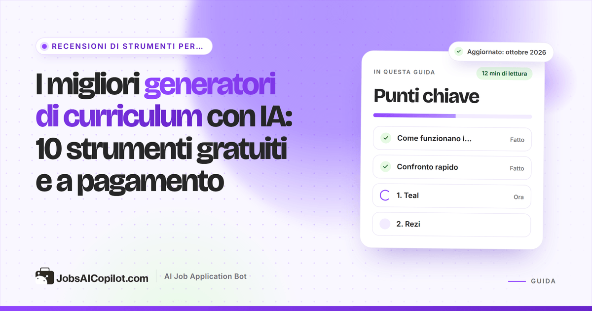 Confronto di dieci generatori di curriculum con IA e controlli ATS, con piani gratuiti e prezzi di partenza per il 2026