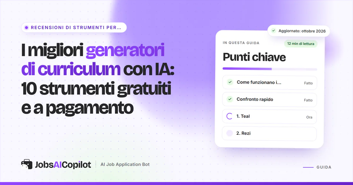 Confronto di dieci generatori di curriculum con IA e controlli ATS, con piani gratuiti e prezzi di partenza per il 2026