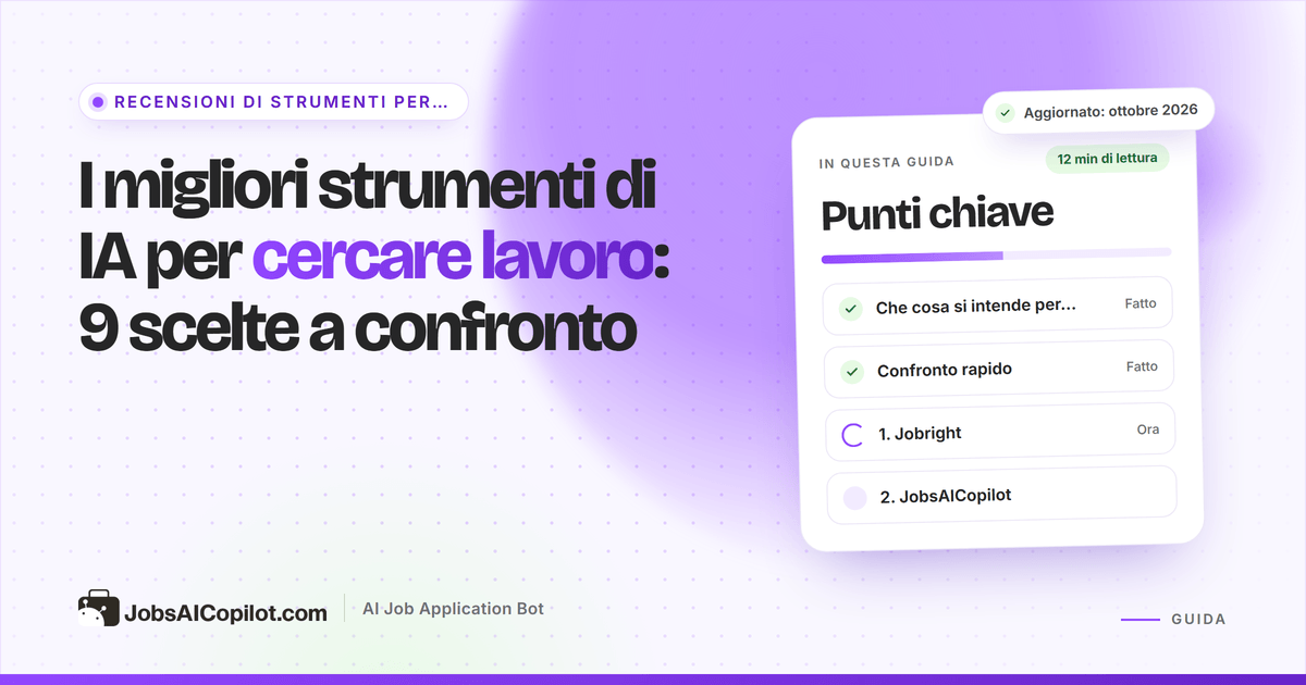 Tabella di nove strumenti di IA per cercare lavoro: matching, compilazione e candidatura automatica, con i prezzi 2026