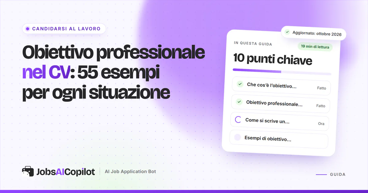 Obiettivo professionale nel CV: intestazione di un curriculum con una breve dichiarazione evidenziata su sfondo viola