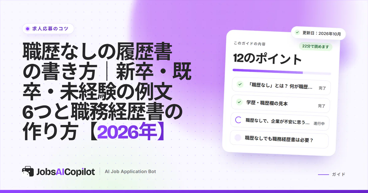 職歴なしの履歴書の書き方：学歴・職歴欄と自己PRを整理した1枚の書類が紫色のカバーに並ぶ