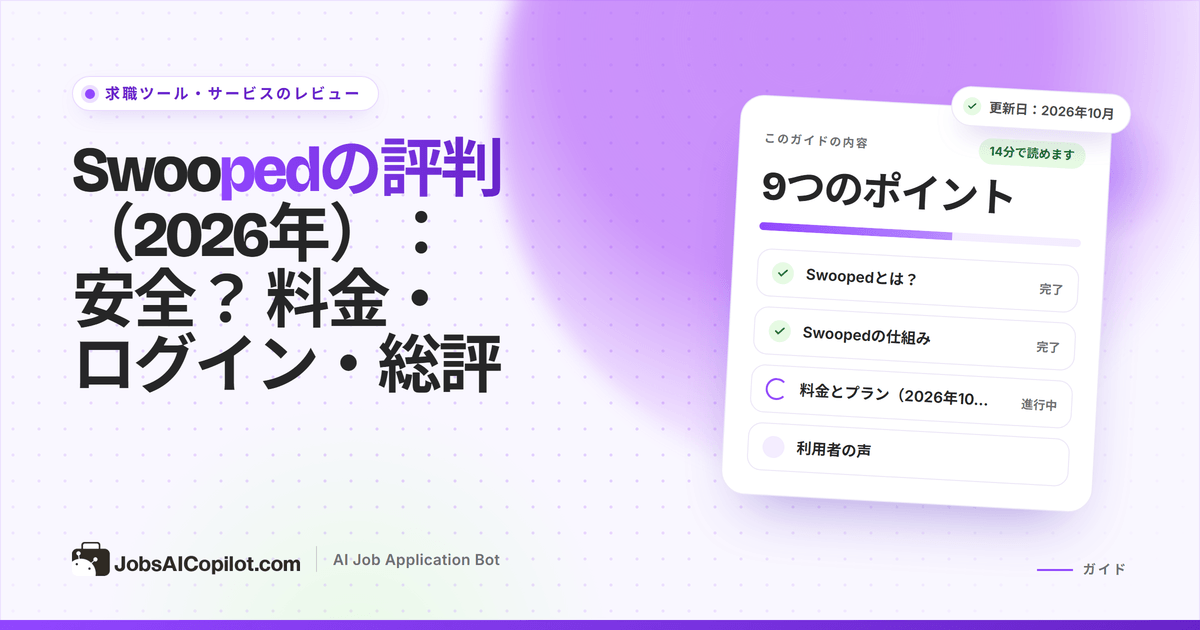 Swoopedレビューのカバー：「Swoopedは安全？」のタイトルカードと、料金・ログイン・総評のチェックリスト