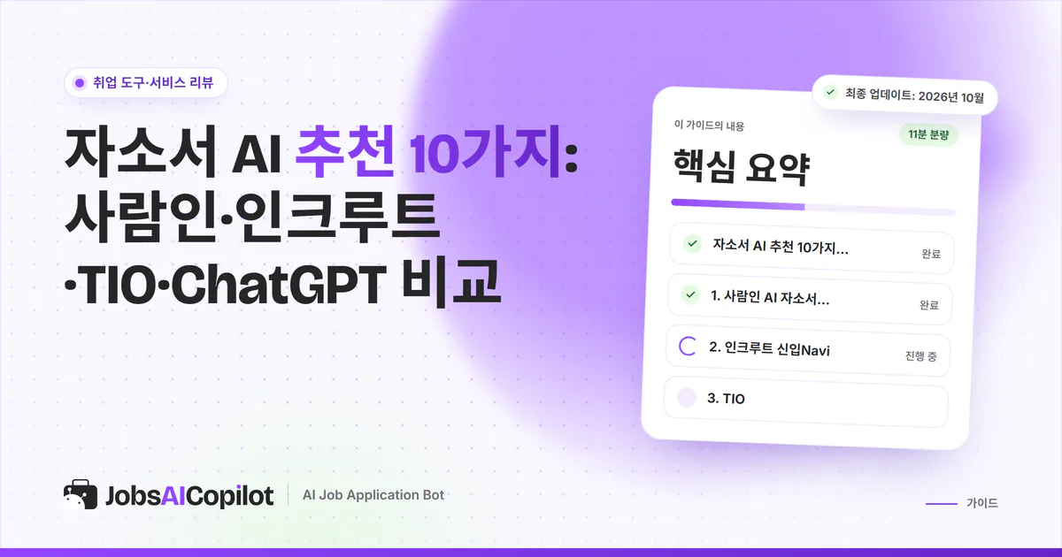 자소서 AI 추천 10가지 비교 표지: 국내 서비스와 범용 AI의 가격, 문항, 글자수 비교표