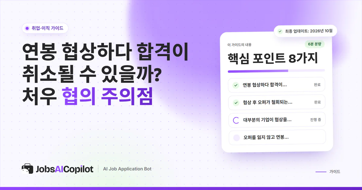 연봉 협상과 합격 취소 가이드 표지: 오퍼 철회 이유, 협상 요령, 협상 멘트 체크리스트