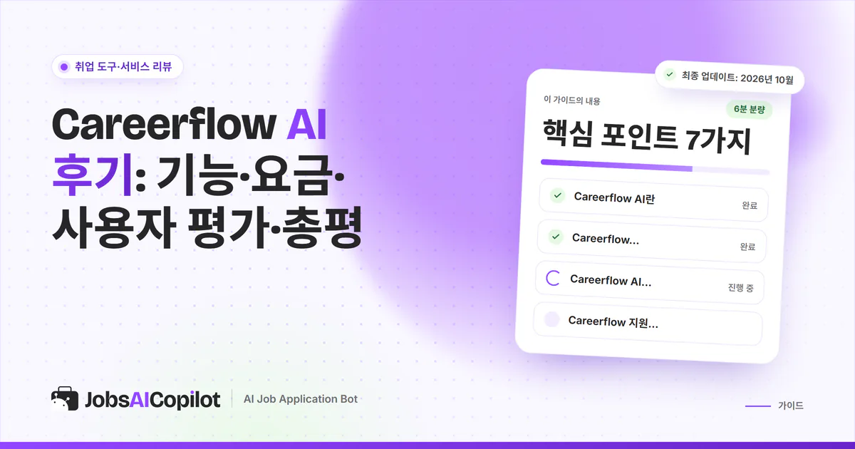Careerflow AI 후기 표지: 주요 기능, 요금, Reddit 사용자 평가, 장단점을 정리한 체크리스트