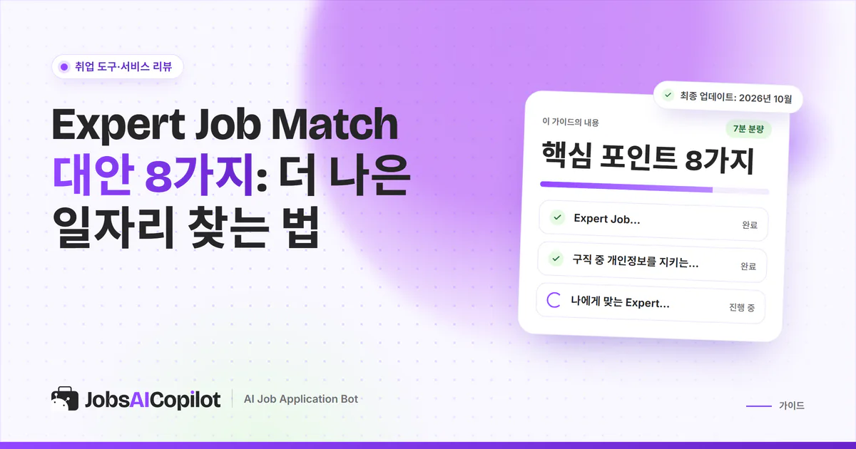 Expert Job Match 대안 표지: 서비스 내용, 대안 비교표, 개인정보 지키는 법 체크리스트