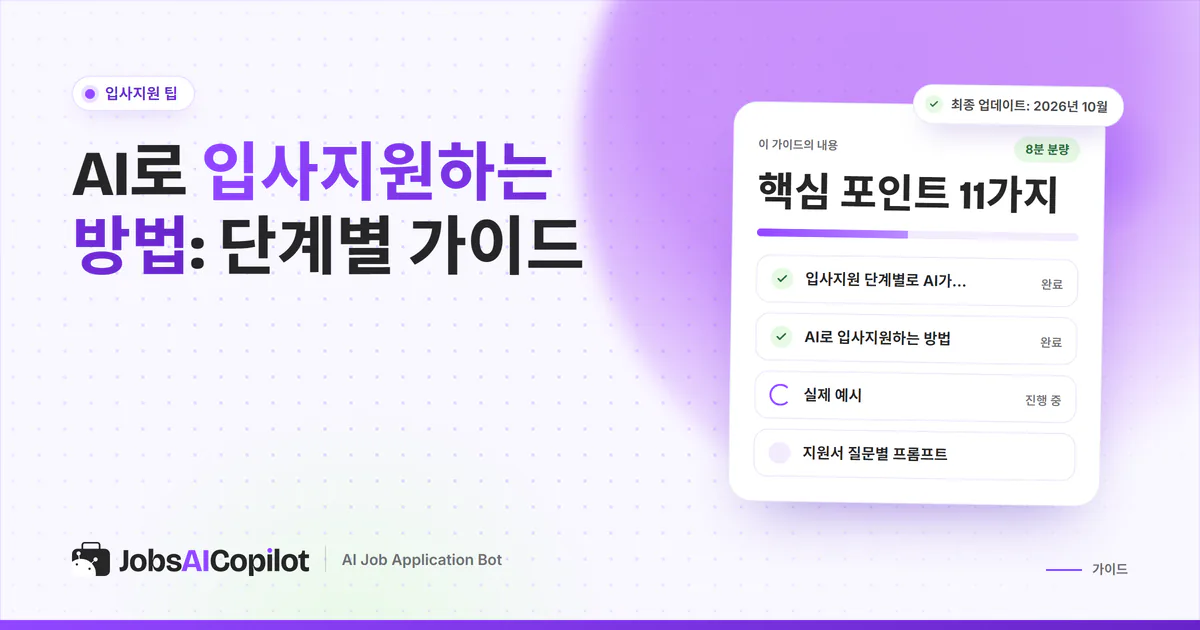 AI 입사지원 방법 표지: 단계별 AI 활용법, 지원 예시, 제출 전 체크리스트를 정리한 카드