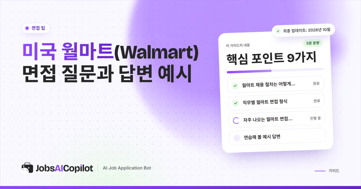 월마트 면접 질문 표지: 채용 절차, 직무별 면접 방식, 자주 나오는 질문 체크리스트