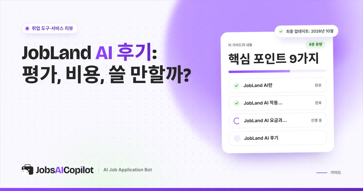 JobLand AI 후기 표지: 작동 방식, 요금, 사용자 평가, 장단점을 정리한 체크리스트