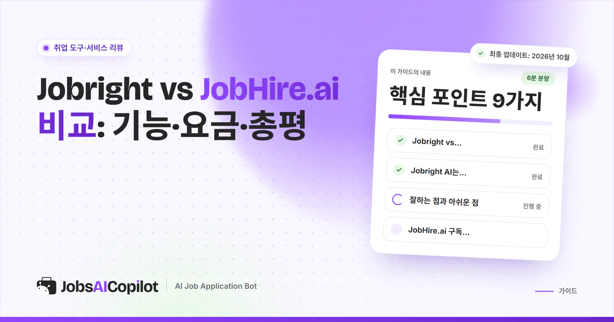 Jobright vs JobHire.ai 비교 표지: 각 도구의 장단점, 구독 해지 방법, 선택 기준 체크리스트