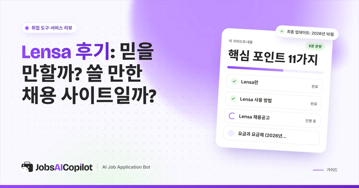 Lensa 후기 표지: 무료 채용공고 검색 엔진의 작동 방식, 공고 출처, 장단점 체크리스트