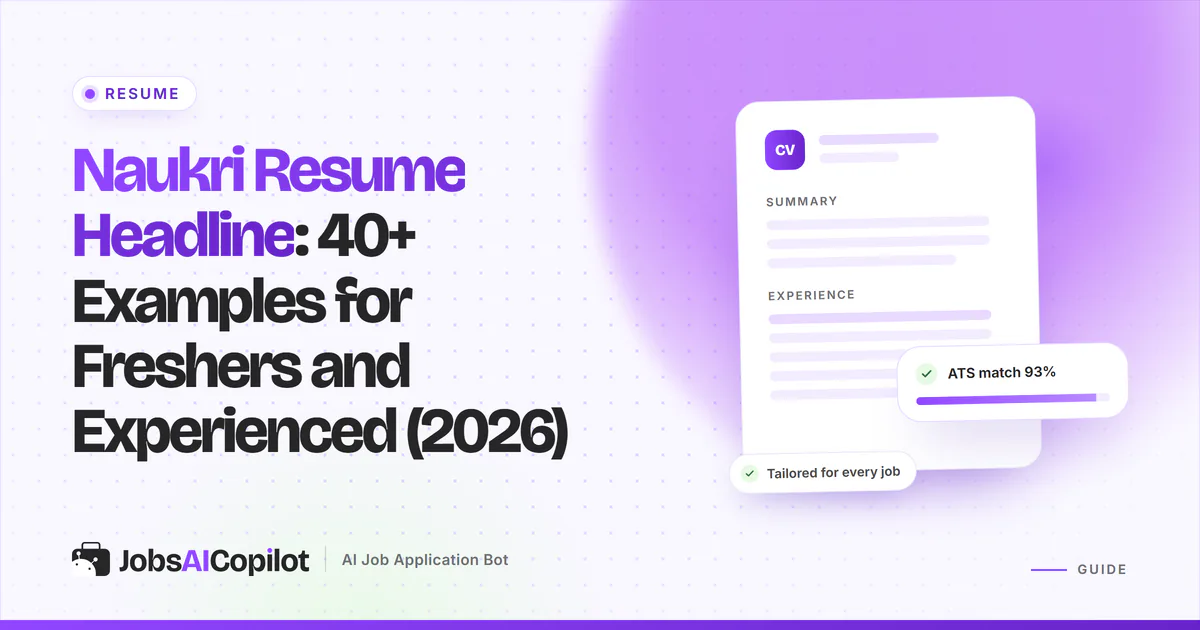 Naukri resume headline examples: a profile card with role, years of experience and skills on a violet cover