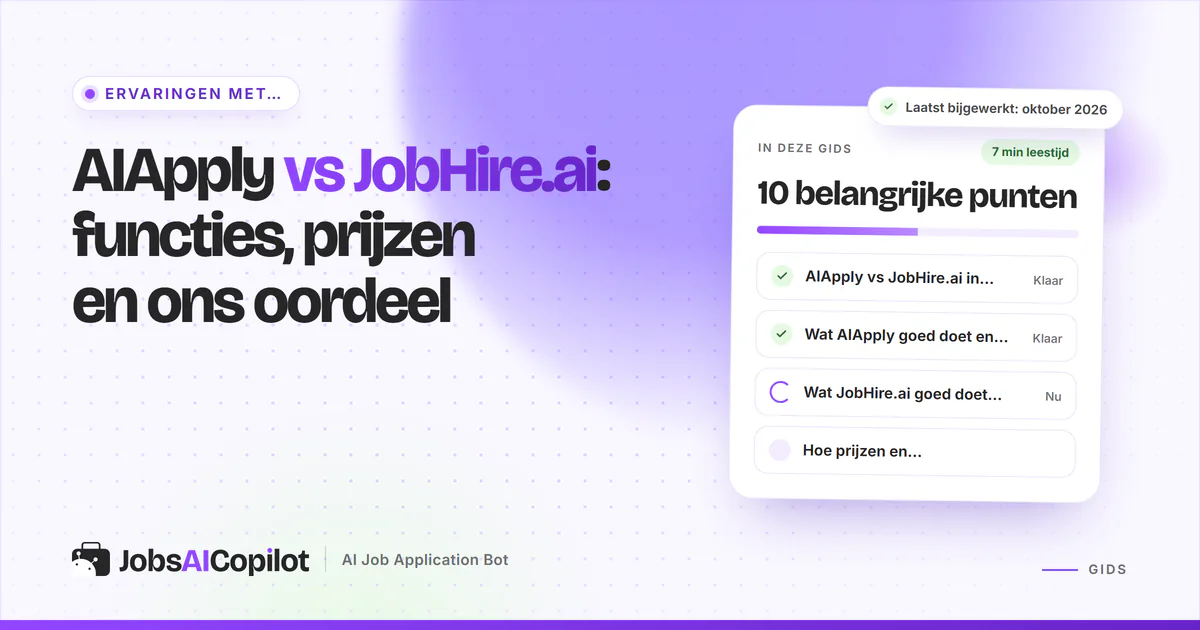 Vergelijkingskaarten van AIApply en JobHire.ai met een versus-badge op een violette JobsAICopilot-cover