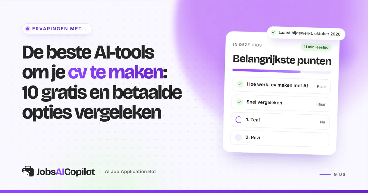 Tien AI-tools om een cv te maken en ATS-checks naast elkaar, met gratis versies en startprijzen voor 2026