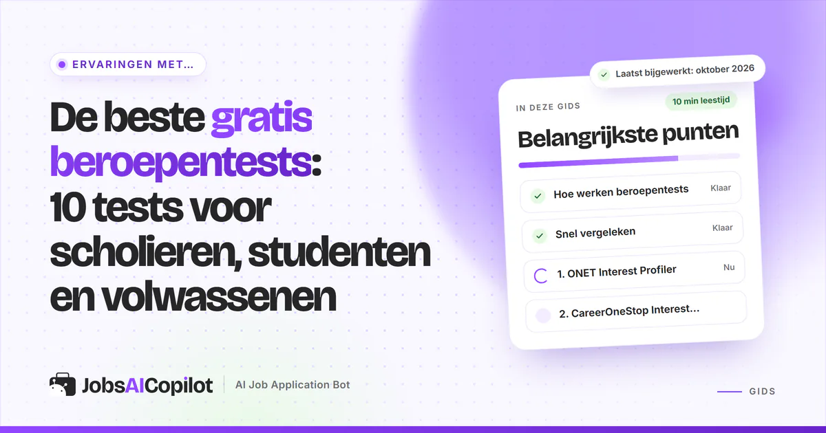 Student maakt een gratis online beroepentest met RIASEC-uitslag en passende beroepen op het scherm