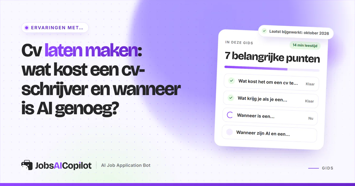 Prijskaartjes van een menselijke cv-schrijver en een AI-cv-maker naast elkaar op een violette cover
