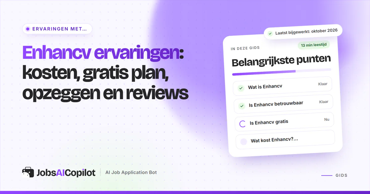 Enhancv ervaringen: kaart met prijzen, gratis plan van 7 dagen, terugbetaalregels en voor- en nadelen op een violette cover