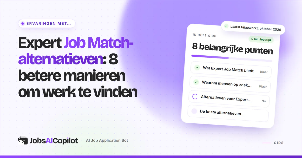 Expert Job Match-alternatieven: JobsAICopilot, Indeed, LinkedIn Jobs en Glassdoor op een violette JobsAICopilot-cover