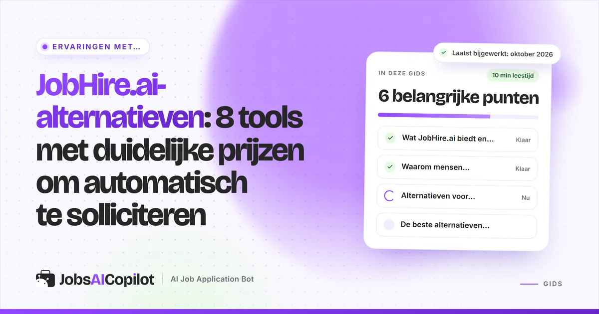 JobHire.ai-alternatieven: JobsAICopilot, LoopCV, FastApply en Wobo op een violette JobsAICopilot-cover