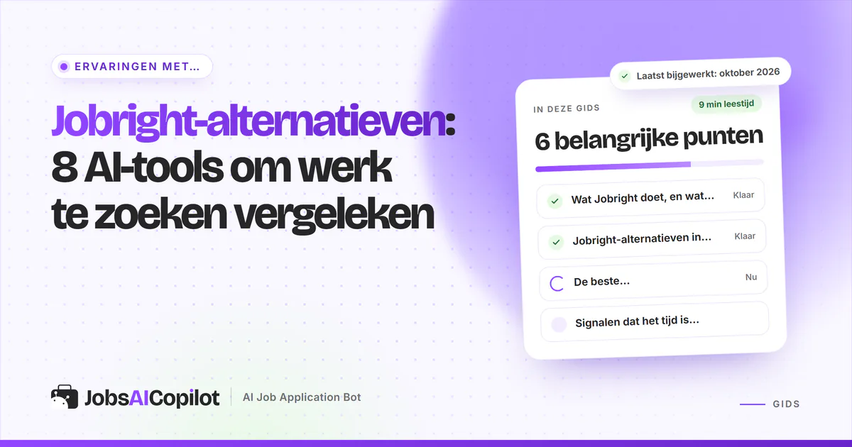 Jobright-alternatieven: JobsAICopilot, Simplify, Wobo en LoopCV op een violette JobsAICopilot-cover