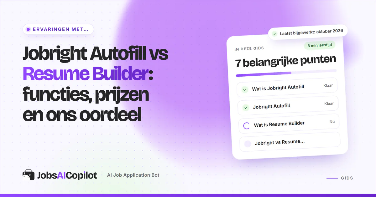 Vergelijkingskaarten van Jobright Autofill en Resume Builder met een versus-badge op een violette JobsAICopilot-cover