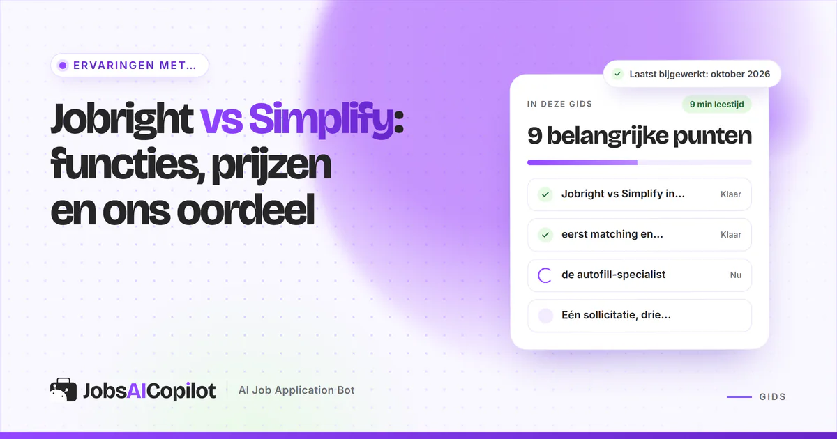 Vergelijkingskaarten van Jobright en Simplify met een versus-badge op een violette JobsAICopilot-cover