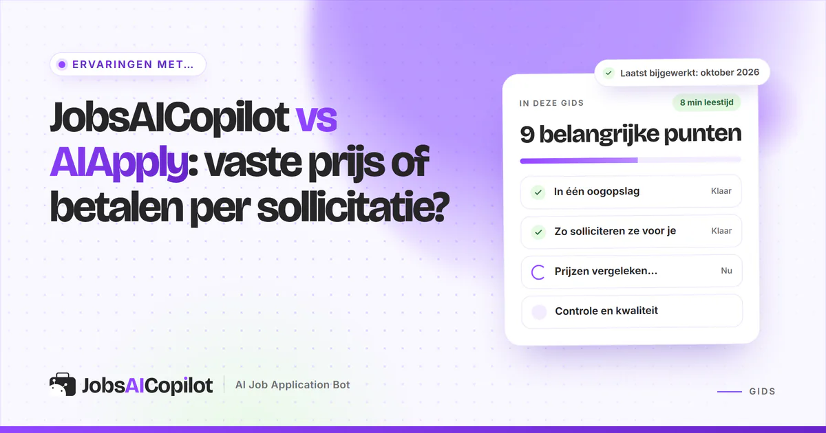 Cover JobsAICopilot vs AIApply: een vaste weekprijs tegenover credits per sollicitatie