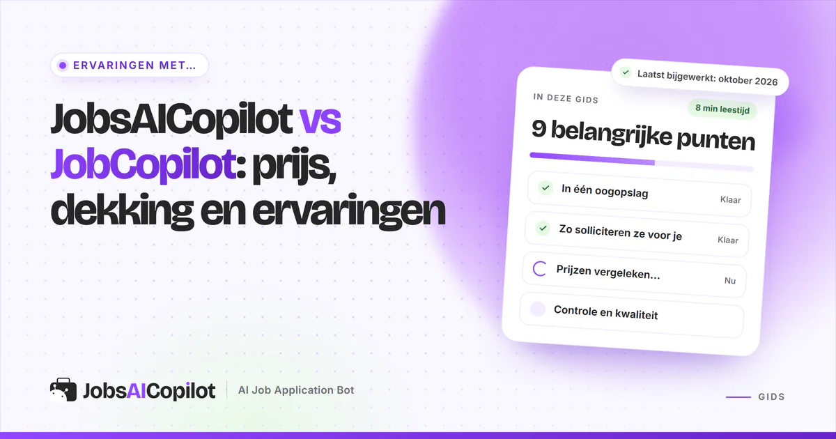 Cover JobsAICopilot vs JobCopilot: twee abonnementskaarten die prijsweergave, dekking en gebruikersscores afwegen