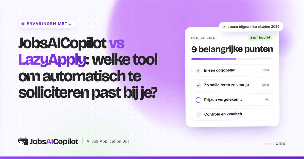 Cover JobsAICopilot vs LazyApply met jaar- en weekprijzen, daglimieten en een controlechecklist