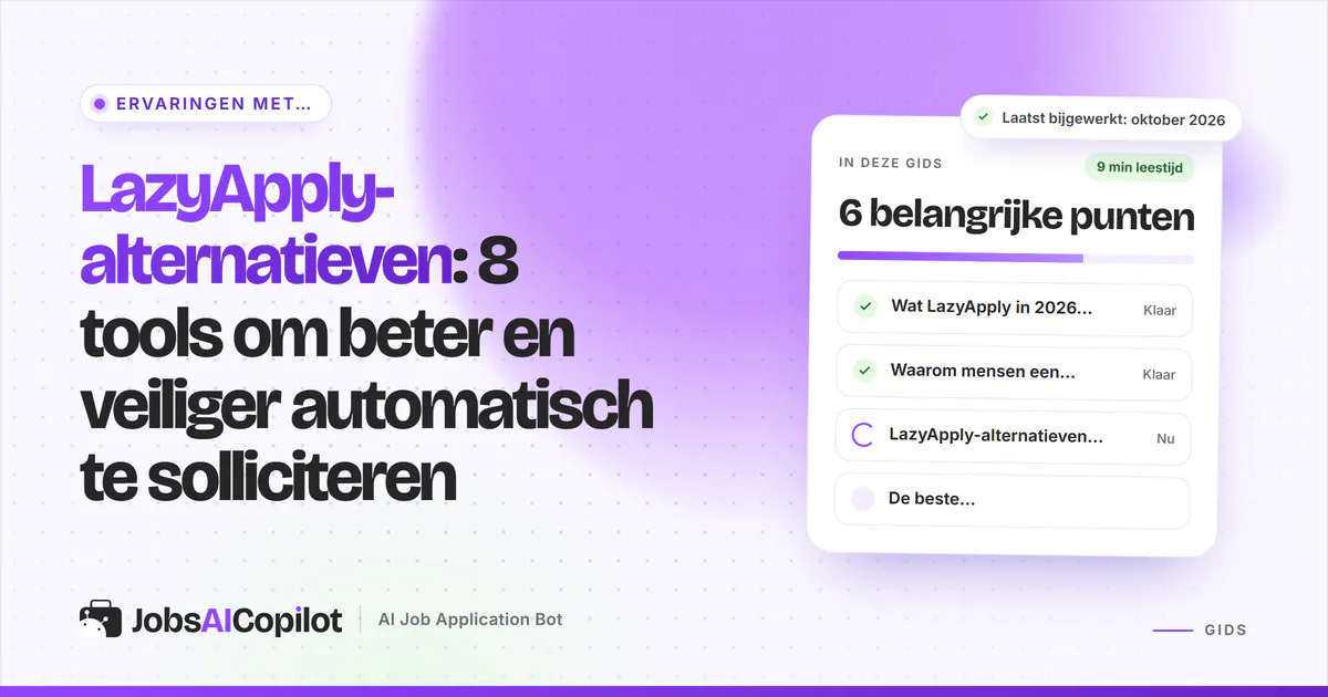 LazyApply-alternatieven: JobsAICopilot, Wobo, FastApply en LoopCV op een violette JobsAICopilot-cover